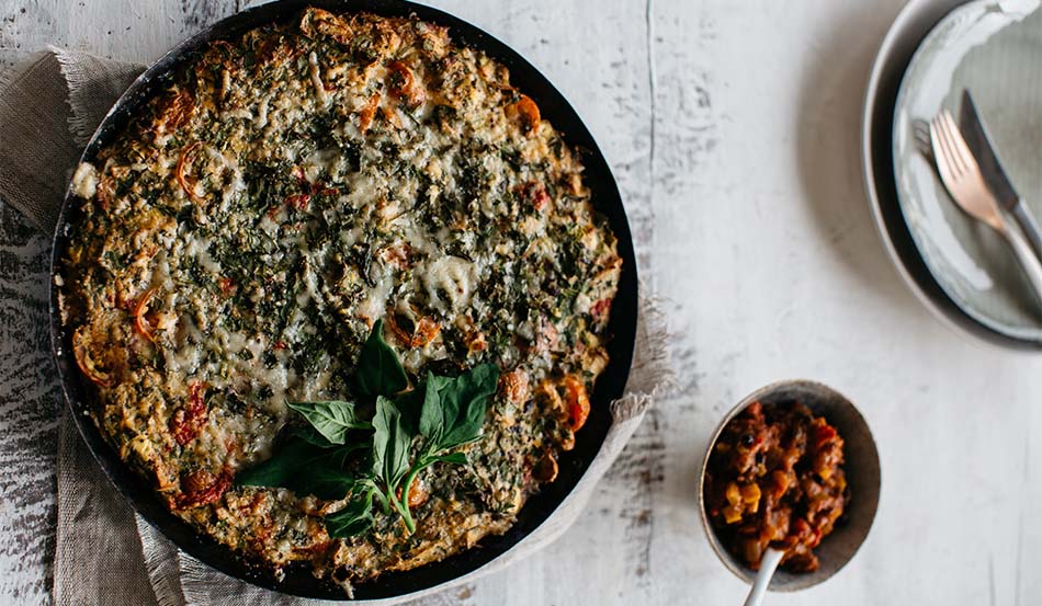 Savoury Quinoa and Warrigal Tart with Bush Tomato Chutney