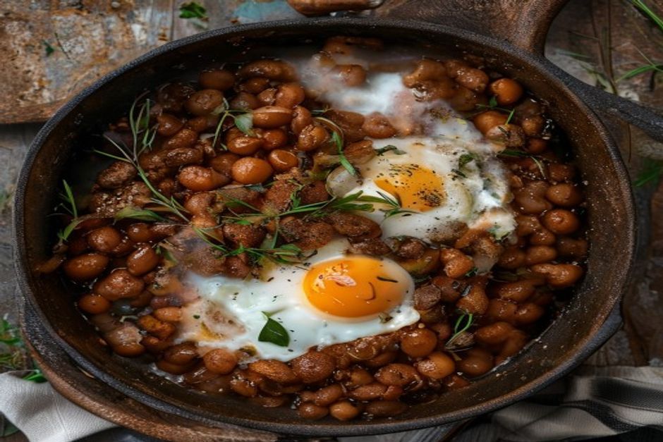 Smoky Baked Beans with Soft Poached Egg