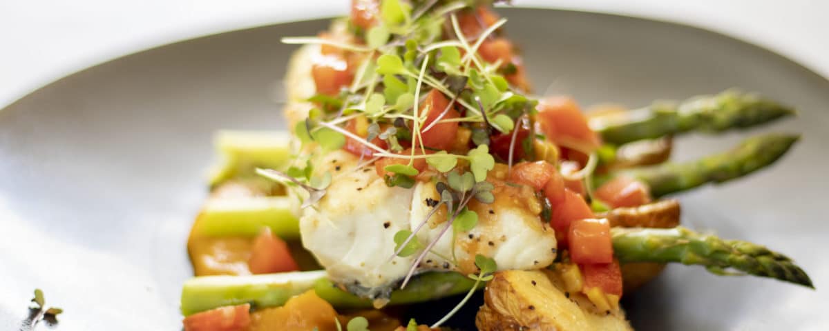 Blue Eyed Cod with Carrot Puree and Sauce Vierge