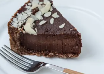 Chia and Carob Cake on the Plate with Fork