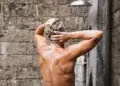 Man Taking a Shower Chemical-free Shampoo
