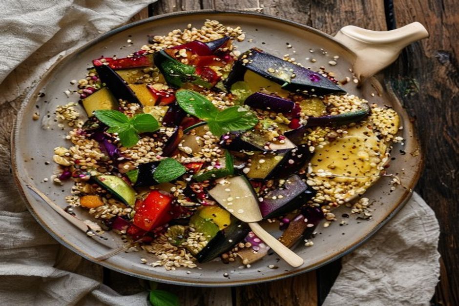 Roasted vegetable and freekeh salad