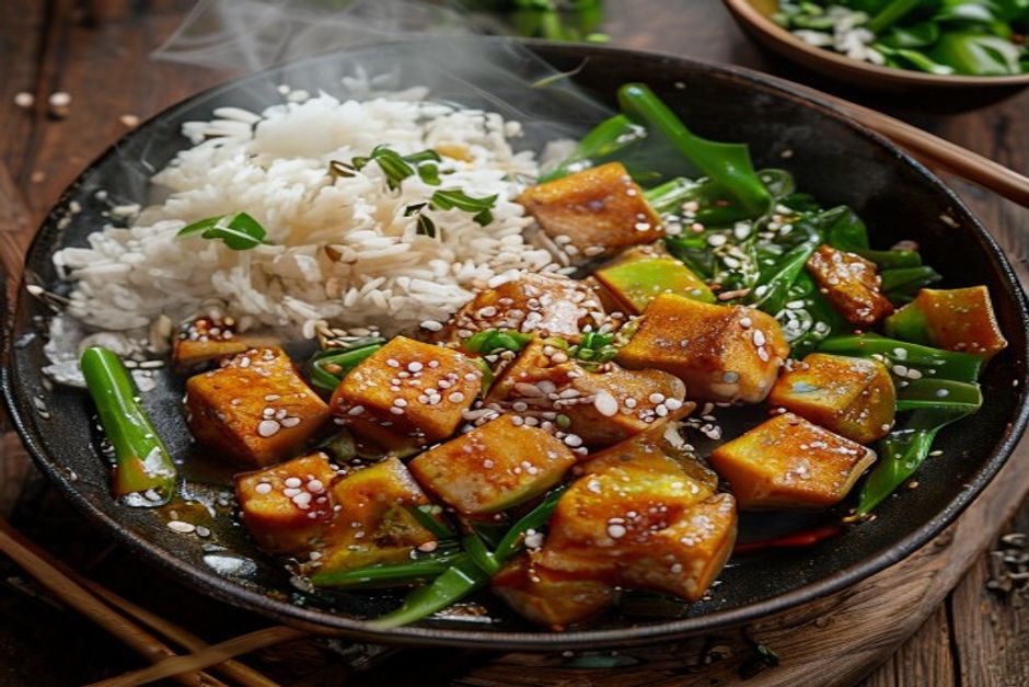 Ginger tofu stir-fry: get the pan hotter than you think