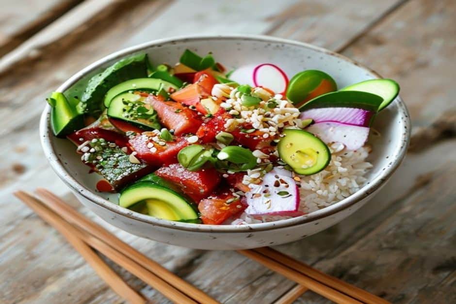 Tuna poke bowl with brown rice