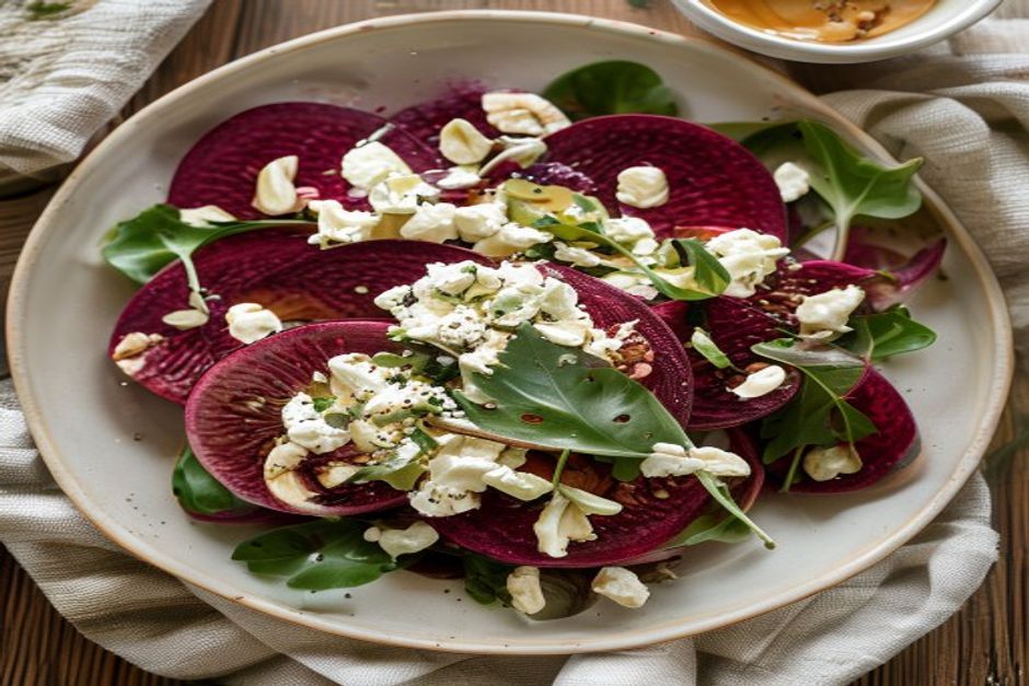 Warm beetroot, fig and goat's cheese salad