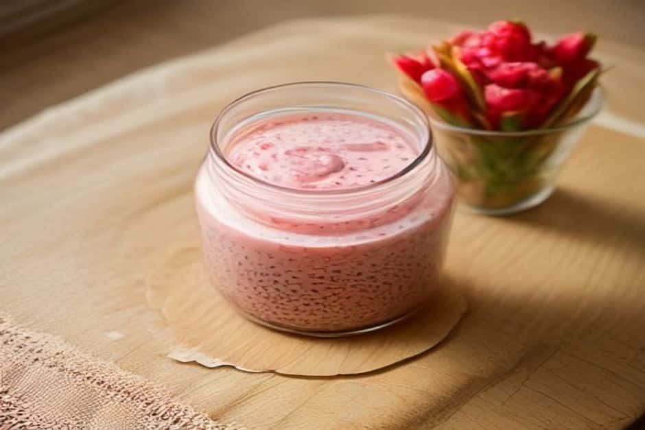 Chia pudding with rhubarb, made the night before