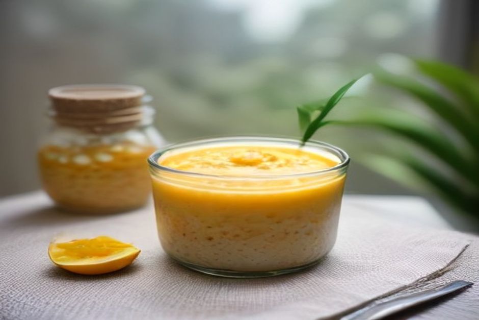 Coconut and mango chia parfait, layered the night before