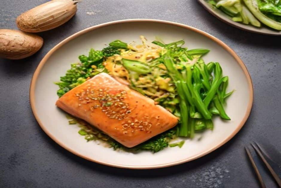 Miso-glazed salmon with greens: a proper Tuesday dinner
