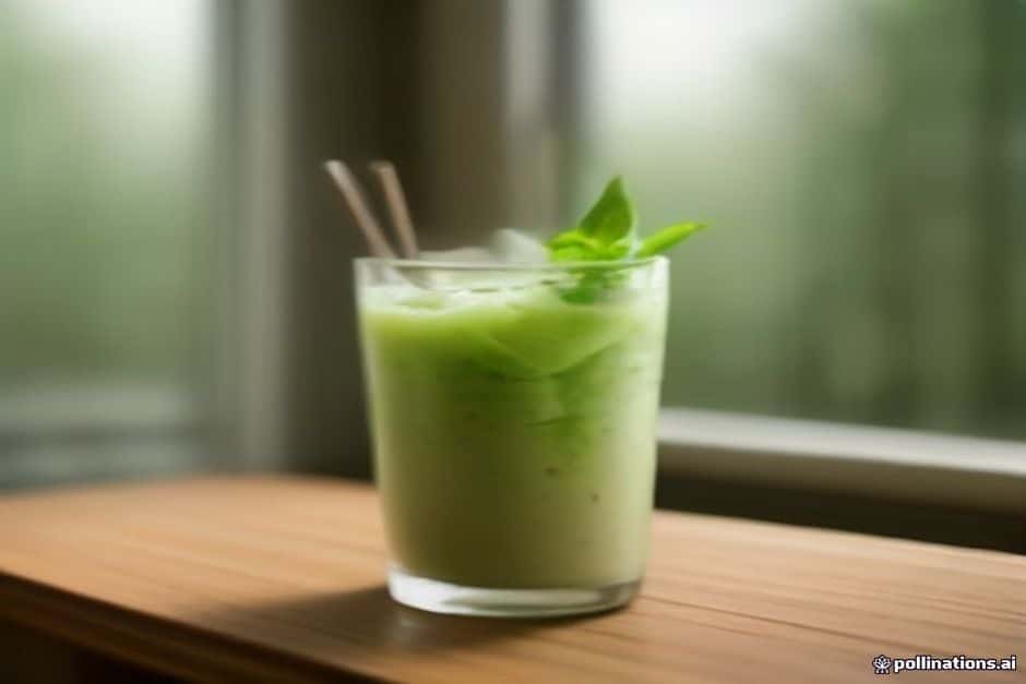 Iced matcha with oat milk, done slowly