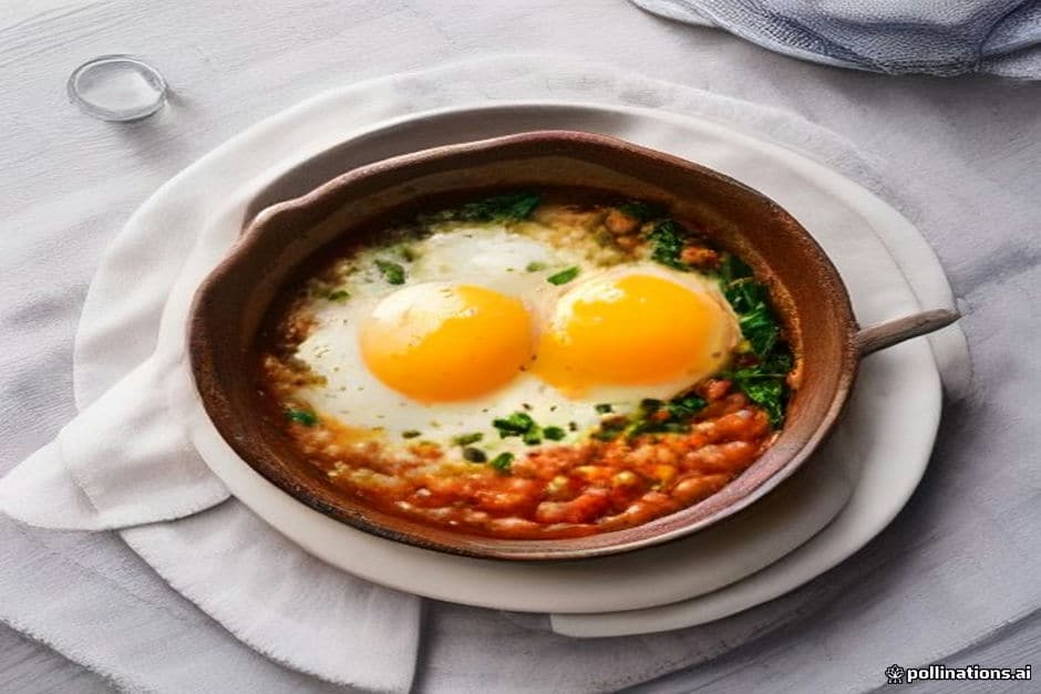 Baked eggs with silverbeet and white beans