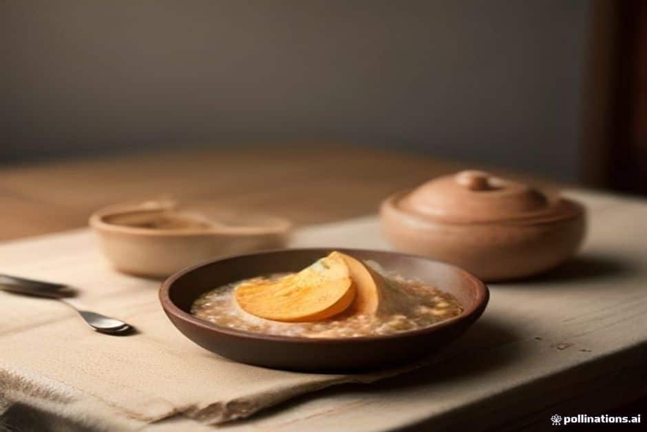 Slow-cooked steel-cut oats with poached quince