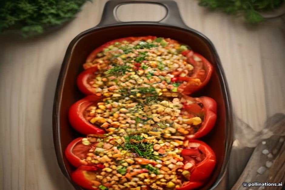 Stuffed capsicums with rice, herbs and pine nuts